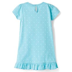Babyhug Cotton Knit Half Sleeves Polka Dots & Unicorn Printed Nighty - Light Blue