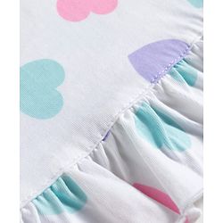 Babyhug Cotton Knit Frill Sleeves Hearts Printed Nighty - White