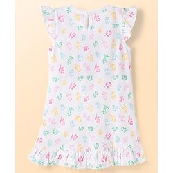 Babyhug Cotton Knit Half Sleeves Floral Printed Nighty - White