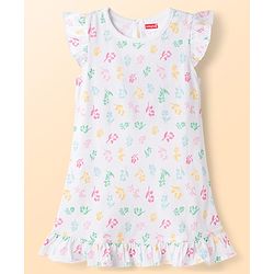 Babyhug Cotton Knit Half Sleeves Floral Printed Nighty - White