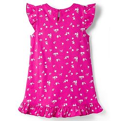 Babyhug Cotton Knit Frill Sleeves Nighty with Floral Print - Purple