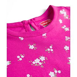 Babyhug Cotton Knit Frill Sleeves Nighty with Floral Print - Purple