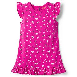 Babyhug Cotton Knit Frill Sleeves Nighty with Floral Print - Purple