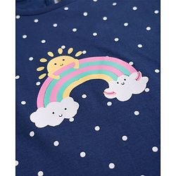 Babyhug Cotton Knit Half Sleeves Nighty with Rainbow & Polka Dot Print - Navy Blue