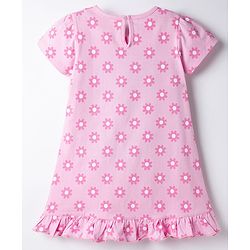 Babyhug Cotton Knit Half Sleeves Floral Printed Nighty - Pink