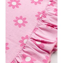 Babyhug Cotton Knit Half Sleeves Floral Printed Nighty - Pink