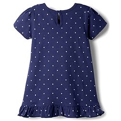 Babyhug Cotton Knit Half Sleeves Nighty with Polka Dot Print - Navy Blue