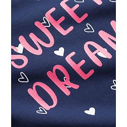 Babyhug Cotton Knit Half Sleeves Hearts Printed Nighty - Navy Blue