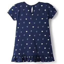 Babyhug Cotton Knit Half Sleeves Hearts Printed Nighty - Navy Blue
