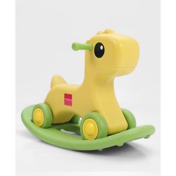 Babyhug 3 in 1 Pony Rocker Combo - Manual Push on Ride On - Yellow & Green| Toy for 1 to 3 Year Kids| Balancing Board| Easy Assemble Indoor & Outdoor Play| BIS Certified| Activity Gifting Option