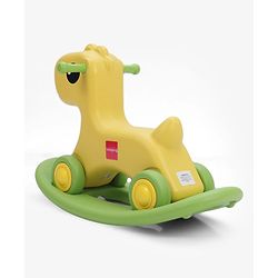 Babyhug 3 in 1 Pony Rocker Combo - Manual Push on Ride On - Yellow & Green| Toy for 1 to 3 Year Kids| Balancing Board| Easy Assemble Indoor & Outdoor Play| BIS Certified| Activity Gifting Option