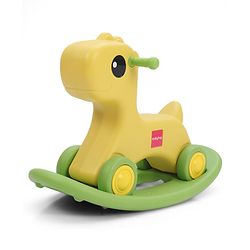 Babyhug 3 in 1 Pony Rocker Combo - Manual Push on Ride On - Yellow & Green| Toy for 1 to 3 Year Kids| Balancing Board| Easy Assemble Indoor & Outdoor Play| BIS Certified| Activity Gifting Option