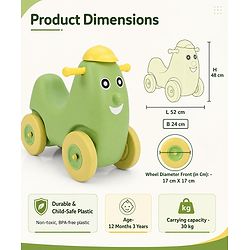 Babyhug Humpty Dumpty Manul Push Ride-On - Yellow & Green| Toy for 1 to 3 Year Kids| Foot-to-Floor Operation| Indoor & Outdoor Play| BIS Certified| Activity Gifting Option