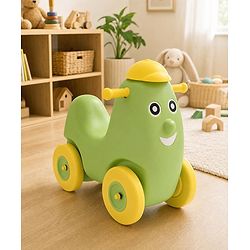 Babyhug Humpty Dumpty Manul Push Ride-On - Yellow & Green| Toy for 1 to 3 Year Kids| Foot-to-Floor Operation| Indoor & Outdoor Play| BIS Certified| Activity Gifting Option