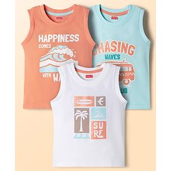 Babyhug Cotton Knit T-Shirts Sleeveless with Graphic Print Pack of 3 Multi Color 6-9 Months