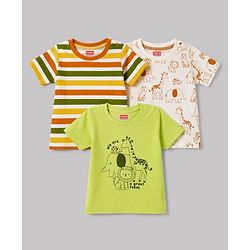 Babyhug 100% Cotton Knit T-Shirts with Graphics Multi Color 6-9 Months Pack of 3