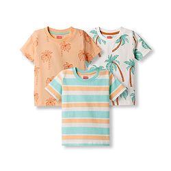 Babyhug Cotton Knit Half Sleeves Striped T-Shirts with Coconut Tree Print Pack of 3 - Multicolor