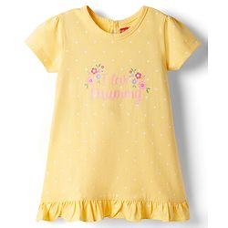 Babyhug Cotton Knit Polka Dots & Floral Printed Nighty - Yellow