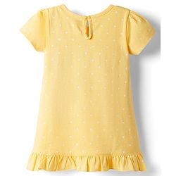 Babyhug Cotton Knit Polka Dots & Floral Printed Nighty - Yellow