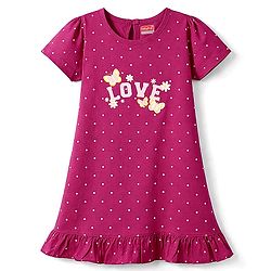 Babyhug Cotton Knit Half Sleeves Nighty With Polka Dots Print & Text Print - Purple