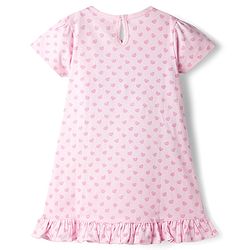Babyhug Cotton Knit Half Sleeves Nighty With Heart Print - Pink