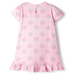 Babyhug Cotton Knit Half Sleeves Nighty With Floral Print - Pink