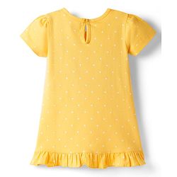 Babyhug Cotton Knit Half Sleeves Polka Dots & Text Printed Nighty - Yellow