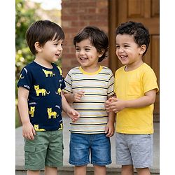 Babyhug Cotton Knit T-Shirts with Graphics Pack of 3 Multi Color 6-9 Months