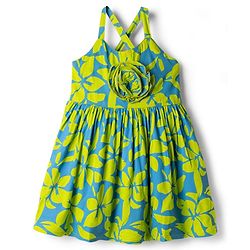 Babyhug Cotton Woven Sleeveless Fit & Flared Frock Floral Print with Applique   - Green