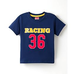 Babyhug Cotton Knit Half Sleeves T-Shirt With Racing Print - Multicolor