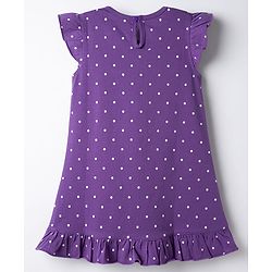 Babyhug Cotton Knit Half Sleeves Floral & Polka Dots Printed Nighty - Violet