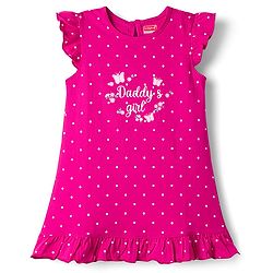 Babyhug Cotton Knit Frill Sleeves Polka Dot Printed Nighty - Purple