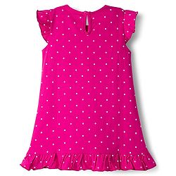 Babyhug Cotton Knit Frill Sleeves Polka Dot Printed Nighty - Purple