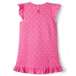 Babyhug Cotton Knit Half Sleeves Nighty With Kitty Print - Pink