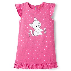 Babyhug Cotton Knit Half Sleeves Nighty With Kitty Print - Pink
