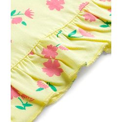 Babyhug Cotton Knit Half Sleeves Floral Printed Nighty - Yellow