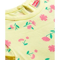 Babyhug Cotton Knit Half Sleeves Floral Printed Nighty - Yellow