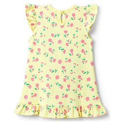 Babyhug Cotton Knit Half Sleeves Floral Printed Nighty - Yellow