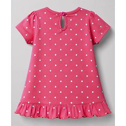 Babyhug 100% Cotton Knit Half Sleeves Nighty With Bear & Polka Dots Print - Pink