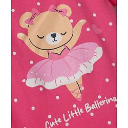 Babyhug 100% Cotton Knit Half Sleeves Nighty With Bear & Polka Dots Print - Pink
