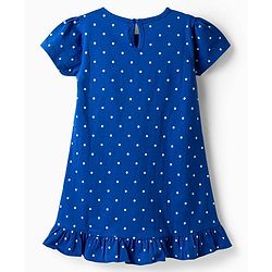 Babyhug Cotton Knit Half Sleeves Nighty With Bear & Polka Dots Print - Navy Blue