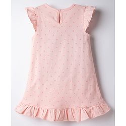 Babyhug Cotton Knit Half Sleeves Polka Dots & Hearts Printed Nighty - Peach