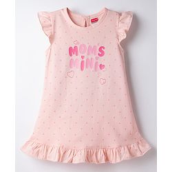 Babyhug Cotton Knit Half Sleeves Polka Dots & Hearts Printed Nighty - Peach