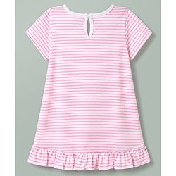 Babyhug Cotton Knit Half Sleeves Striped Nighty With Animal Print - Pink