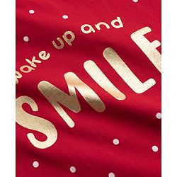 Babyhug Cotton Knit Half Sleeves Nighty with Polka Dot Print - Red