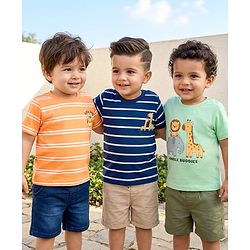 Babyhug Cotton Knit Half Sleeves T-Shirts With Animal Print Pack of 3 - Multicolor