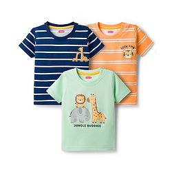 Babyhug Cotton Knit Half Sleeves T-Shirts With Animal Print Pack of 3 - Multicolor
