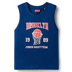 Babyhug Cotton Knit Sleeveless Tank T-Shirt With Basketball Print - Multicolor