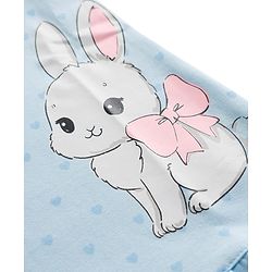 Babyhug Cotton Knit Half Sleeves Nighty with Bunny Print - Blue