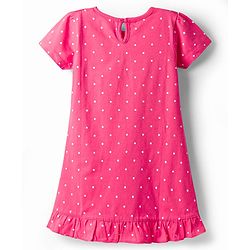 Babyhug Cotton Knit Half Sleeves Nighty With Star & Polka Dots Print - Pink